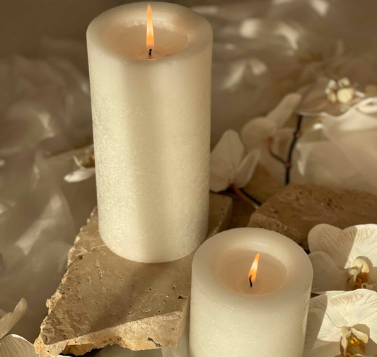 Warm White Textured Pillar Candle